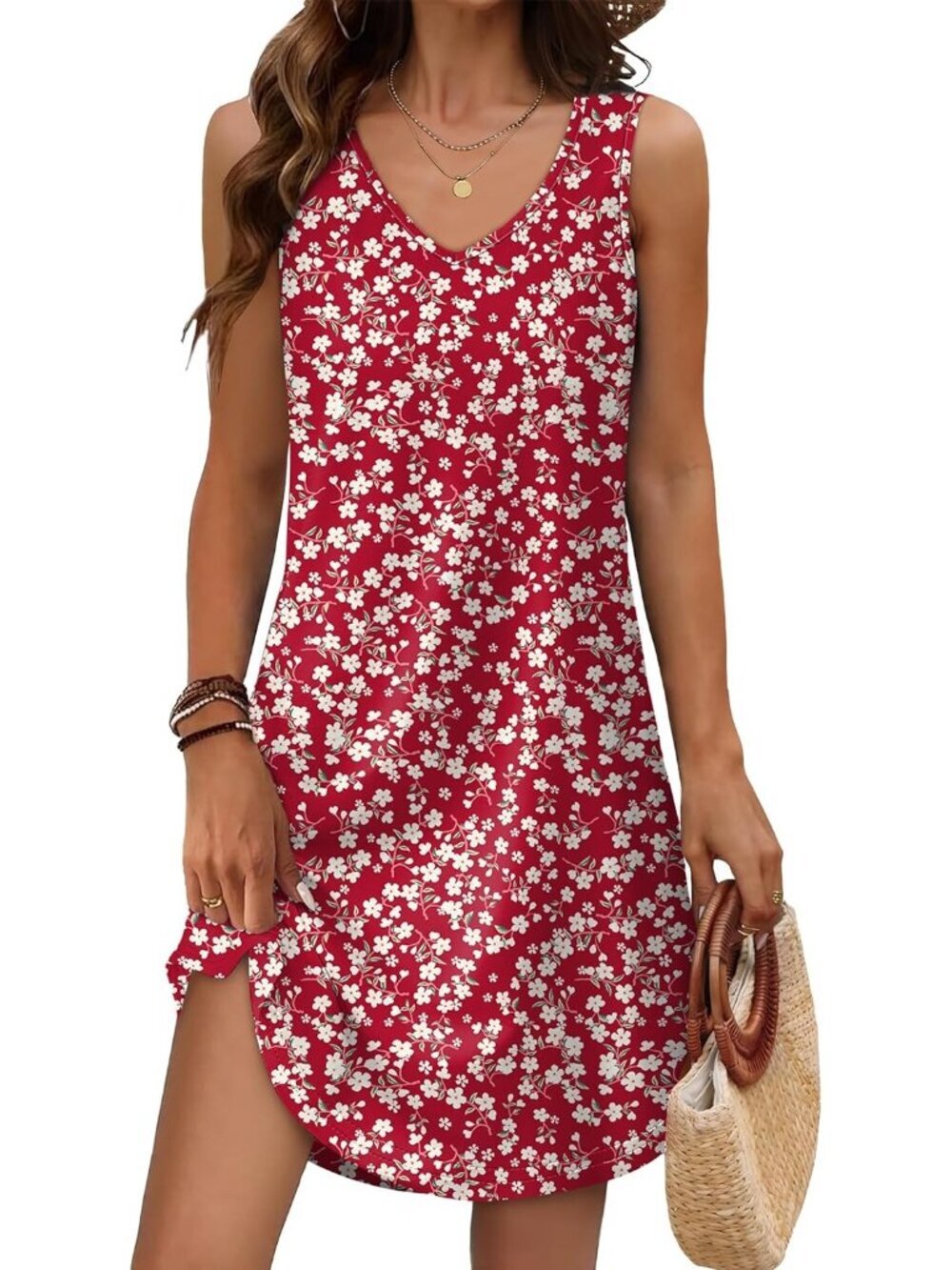 Women's Summer Dress Floral R V Neck Sleeveless Dress Sundress Swimsuit Coverup